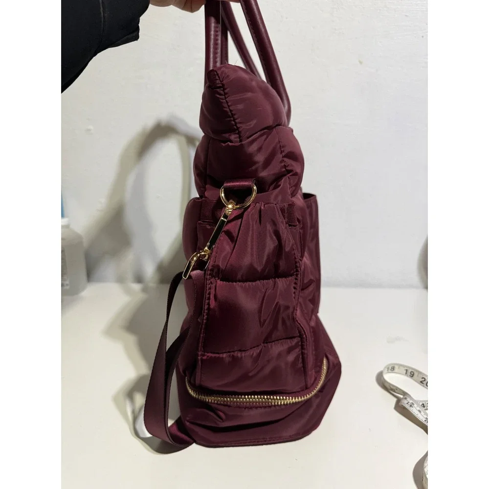 Unbranded Burgundy Quilted Puffer Tote Bag Large Nylon Travel Gym Weekender